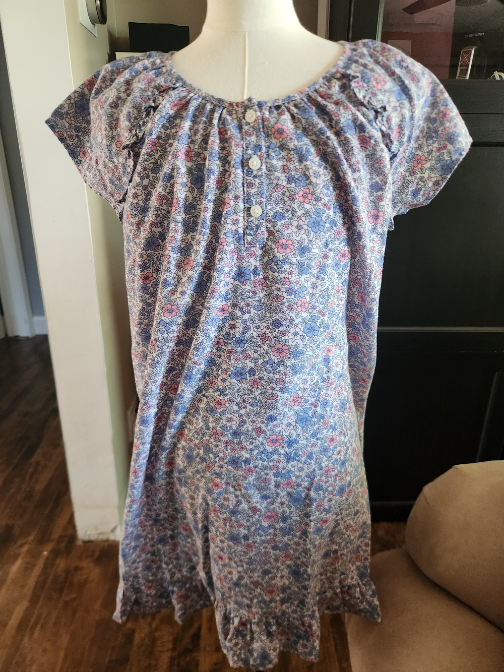 GAP Blue and Pink Floral Girls' Nightgown - Button Front Cotton